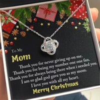 Mother Christmas Present Pendant Necklace, Love Knot Necklace for Mom, 14k White Gold Knot Necklace, Meaningful Keepsake Holiday Jewelry Present