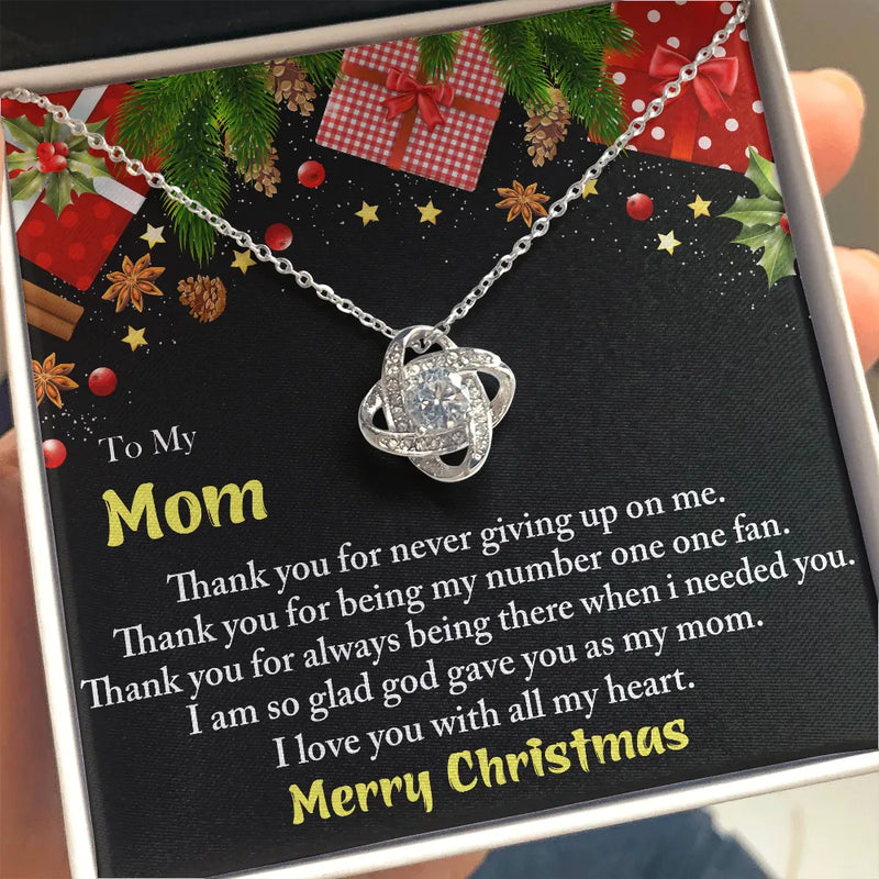 Mother Christmas Present Pendant Necklace, Love Knot Necklace for Mom, 14k White Gold Knot Necklace, Meaningful Keepsake Holiday Jewelry Present