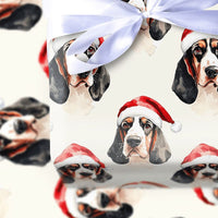 Santa Dog Gift Wrap Roll, Basset Hound Christmas Wrapping Paper, Puppy Xmas Wrapping Paper, Dog Lover Holiday Gift Wrap, Winter Present Wrap