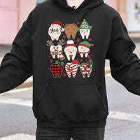 Adorable Holiday Tooth Hooded Sweatshirt, Christmas Dental Hoodie, Dentist Hygienist Xmas Pullover, Dental Office Crewneck Present