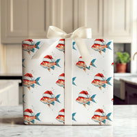 Humorous Holiday Fish Gift Wrap, Santa Goldfish Christmas Wrapping Paper, Adorable Aquatic Animal Wrapping Paper, Novelty Xmas Gift Wrap Roll