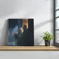 Journey to Bethlehem Nativity Canvas Art, Mary and Joseph Square Canvas, Christian Christmas Canvas Print, Religious Holy Wall Art