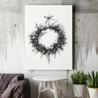 Minimalist Botanical Sketch Wall Art, Christmas Wreath Canvas Print, Modern Holiday Wreath Decor, Digital Download Printable Xmas Art Present