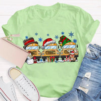 Snowflake Holiday Graphic T-Shirt, School Bus Christmas Shirt, Adorable Bus Driver Christmas Tee, Back to School Winter Holiday Shirt