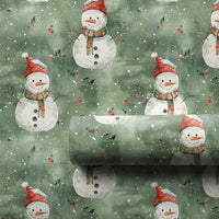 Sage Green Christmas Gift Wrap, Watercolor Snowman Wrapping Paper, Winter Holiday Snowman Gift Wrap, Adorable Snowman Christmas Wrapping Paper