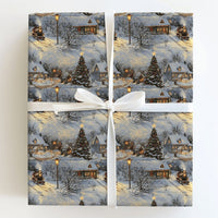 Snowy Village Holiday Gift Wrap, Vintage Steam Train Christmas Wrapping Paper, Nostalgic Xmas Wrapping Paper, Winter Present Gift Wrap Roll