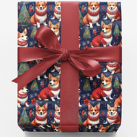 Festive Pembroke Dog Gift Wrap, Corgi Christmas Wrapping Paper, Holiday Evergreen Dog Present Paper, Winter Xmas Gift Wrapping Paper