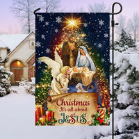 Christmas Nativity Holiday Yard Flag, It is All About Jesus Garden Flag, Double Sided Christian Faith Flag, Winter Lawn Religious Decor