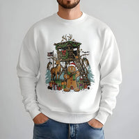 Humorous Deer Hunter Sweatshirt, Gingerbread Man Hunting Sweatshirt, Christmas Cabin Scene Pullover, Holiday Hunting Sweatshirt, Hunter Present