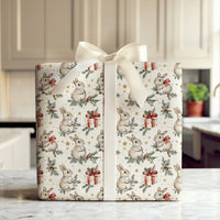 Watercolor Rabbit Gift Wrap, Bunny Christmas Wrapping Paper, Woodland Animal Wrapping Paper, Holiday Holly Gift Wrap, Xmas Present Roll