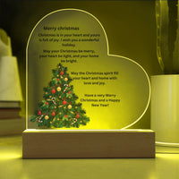 Holiday LED Night Light, Merry Christmas Acrylic Heart Plaque, Xmas Tabletop Sign, Festive Heart Keepsake, Christmas Present for Family Friends
