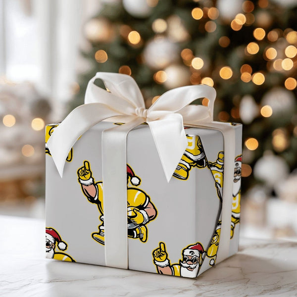 Sports Christmas Gift Wrap, Football Santa Wrapping Paper, Running Santa Holiday Paper, American Football Gift Wrapping Paper