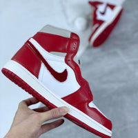 High Top Sneakers, White Red Gray Colorway, Lace Up Design, Casual Gift for Sneaker Fans