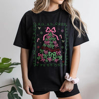 Pink Bow Holiday Graphic Tee, Coquette Christmas Tree Shirt, Girly Xmas T-Shirt, Preppy Aesthetic Christmas Shirt, Festive Present for Women