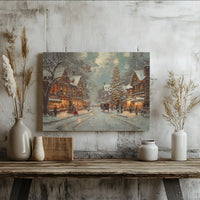 Victorian Christmas Town Art Print, Vintage Christmas Village Canvas Print, Snowy Christmas Street Poster, Holiday Decor, Digital Download