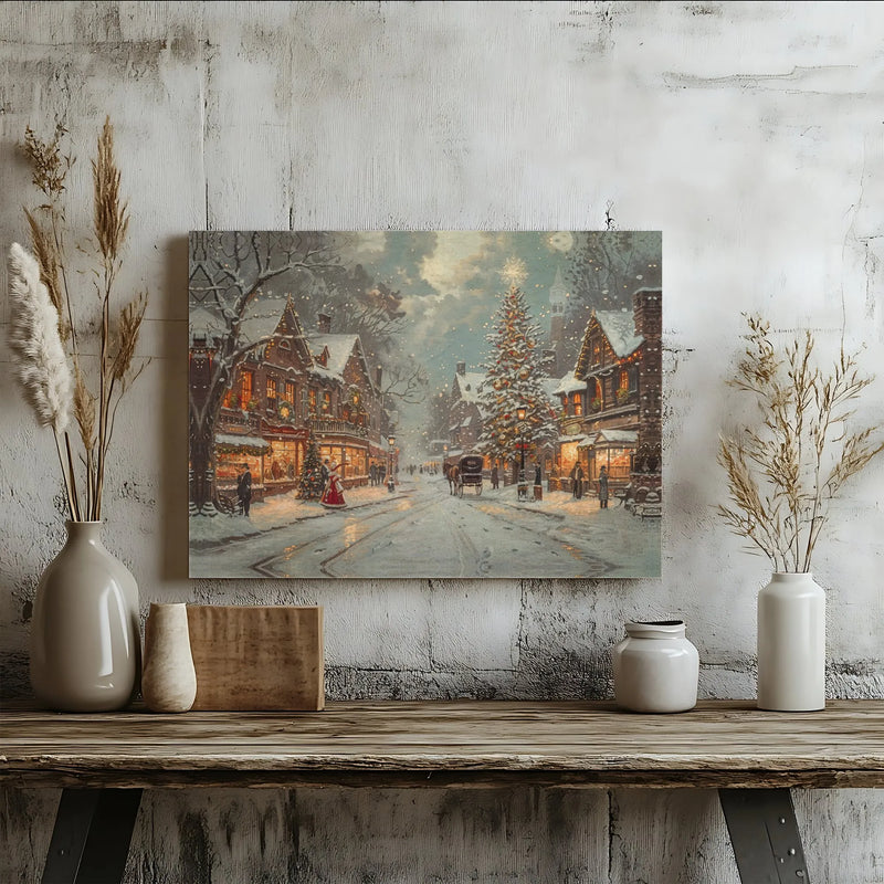 Victorian Christmas Town Art Print, Vintage Christmas Village Canvas Print, Snowy Christmas Street Poster, Holiday Decor, Digital Download