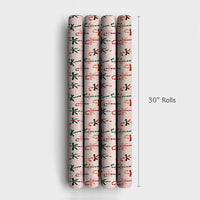 Pastel Holiday Bow Gift Wrap, Pink Candy Cane Christmas Wrapping Paper, Whimsical Peppermint Wrapping Paper, Festive Adorable Gift Wrap Roll