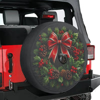 Festive Pinecone Red Bow Tire Cover, Christmas Wreath Spare Tire Cover, Waterproof Holiday Tire Cover, Xmas Jeep SUV Car Decor Present