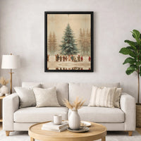 Children in Snowy Forest Scene Poster, Vintage Christmas Tree Wall Art Print, Nostalgic Holiday Winter Art, Digital Download Present
