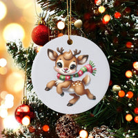 Cartoon Deer with Scarf Ornament, Adorable Baby Reindeer Christmas Ornament, Festive Ceramic Tree Ornament, Holiday Keepsake Decoration Present