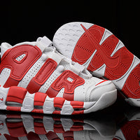 Sneakers, White Red Colorway, Lace Up Design, Casual Gift for Sneaker Fans