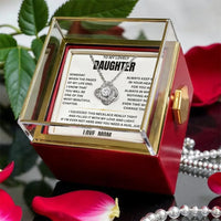 Rotating Rose Gift Box Gold Knot Pendant, Daughter Love Knot Necklace, Meaningful Daughter Jewelry, Birthday Christmas Keepsake Present