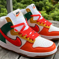High Top Sneakers, Orange White Green Colorway, Lace Up Design, Casual Gift for Sneaker Fans