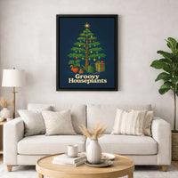 Retro Plant Lover Holiday Canvas Print, Groovy Houseplants Christmas Tree Canvas Art, Plant Tree Canvas Wall Decor, Botanical Xmas Present