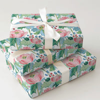 Watercolor Floral Gift Wrap, Pink Christmas Rose Wrapping Paper, Holly Berry Christmas Wrapping Paper, Elegant Winter Holiday Wrapping Paper