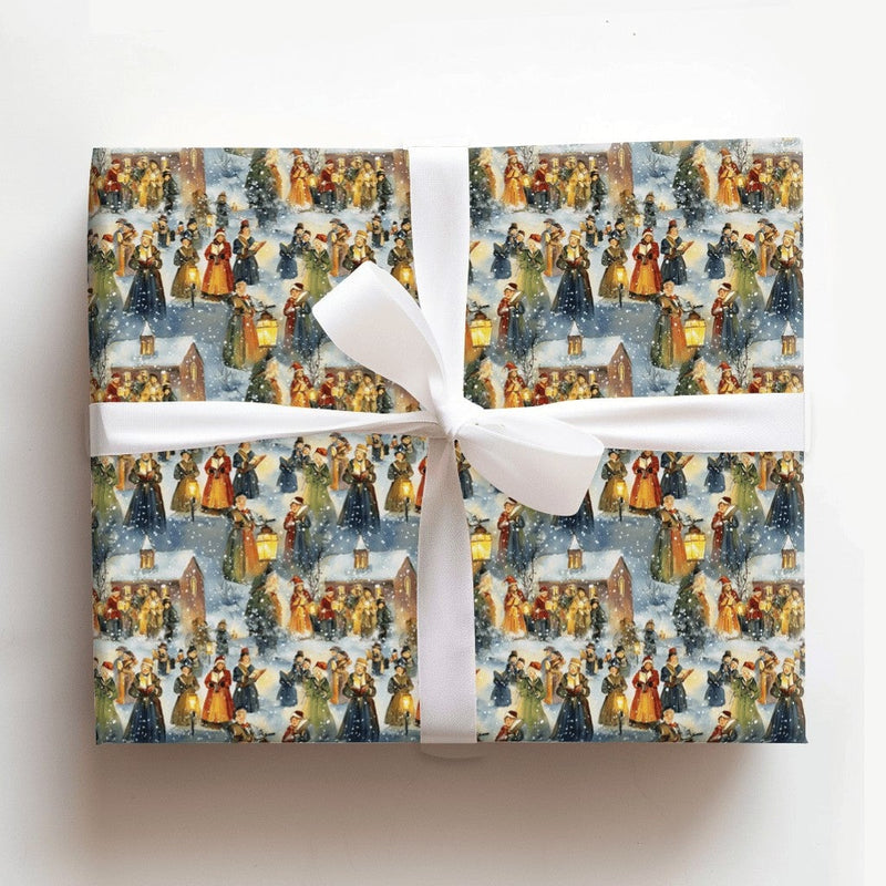 Vintage Snowy Village Gift Wrap, Victorian Christmas Carolers Wrapping Paper, Nostalgic Holiday Wrapping Paper, Winter Gift Wrap Paper Roll