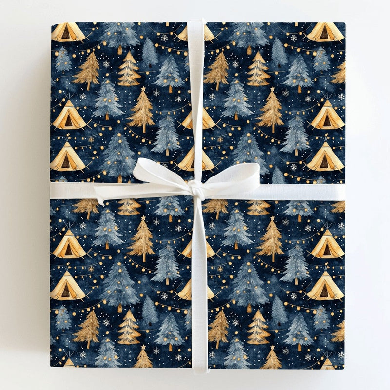 Christmas Tent and Tree Gift Wrap, Winter Camping Wrapping Paper, Rustic Holiday Wrapping Paper, Outdoorsy Present Wrap, Cabin Gift Wrap