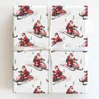 Watercolor Winter Gift Wrap, Santa Riding Red Snowmobile Wrapping Paper, Retro Holiday Wrapping Paper, Christmas Present Paper Roll