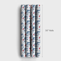 Coastal Nautical Holiday Gift Wrap, Manatee Christmas Wrapping Paper, Santa Hat Sea Cow Wrapping Paper, Marine Life Xmas Gift Wrap Roll