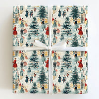 Nostalgic Holiday Gift Wrap, Vintage Winter Village Christmas Wrapping Paper, Retro Town Wrapping Paper, Festive Xmas Gift Wrap Roll