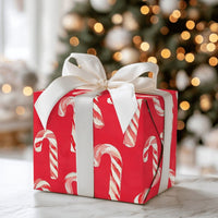 Red Christmas Gift Wrap, Watercolor Candy Cane Wrapping Paper, Festive Holiday Wrapping Paper, Classic Xmas Present Paper Roll