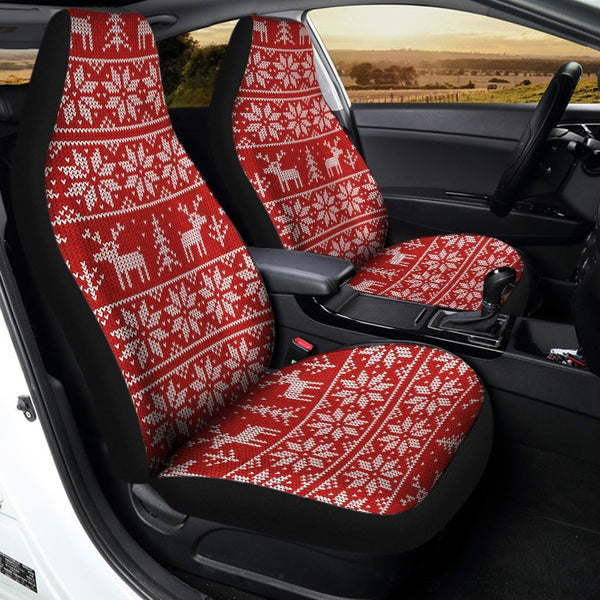 Nordic Reindeer Knit Car Seat Covers, Christmas Car Seat Covers, Holiday Festive Seat Protectors, Polar Fleece Winter Auto De
