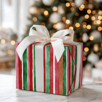 Red and Green Stripe Gift Wrap, Watercolor Striped Christmas Wrapping Paper, Holiday Wrapping Paper Roll, Festive Xmas Gift Wrap Paper