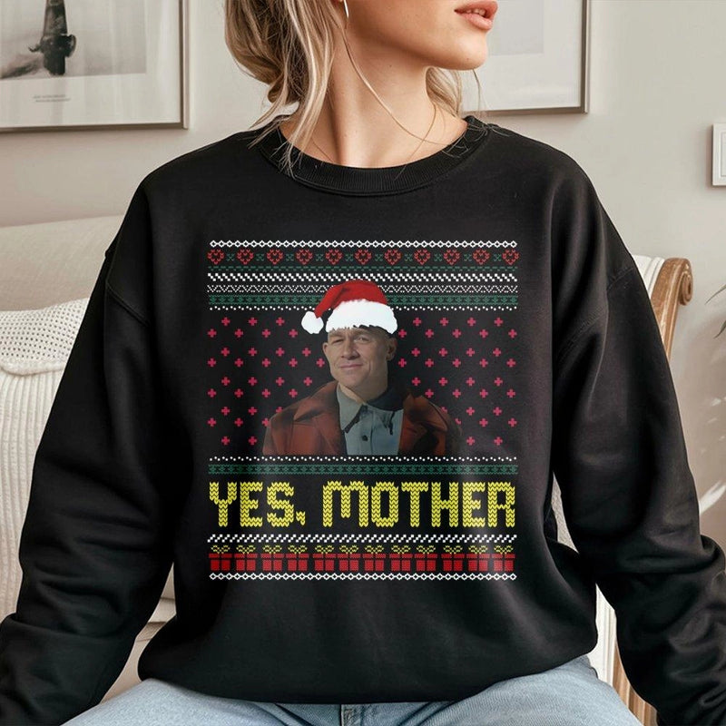 Serial Killer Meme Holiday Sweater, Yes Mother Ugly Christmas Sweatshirt, Horror Movie Slasher Crewneck, Creepy Xmas Crime Pullover