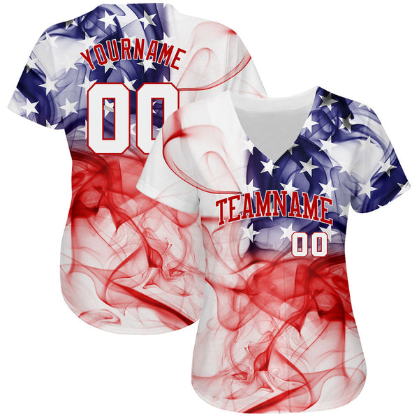 Custom Baseball Jersey - White White-Red 3D American Flag Authentic