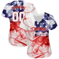 Custom Baseball Jersey - White White-Red 3D American Flag Authentic