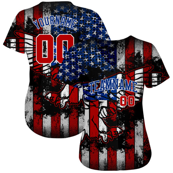Custom Baseball Jersey - Black Red Royal-White 3D Eagle American Flag Authentic