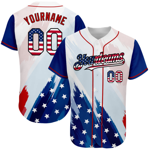 Custom Baseball Jersey - White USA Flag Royal Red-Black 3D American Flag Fashion Authentic