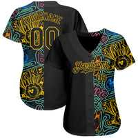 Custom Baseball Jersey - Black Gold 3D Pattern Design Bowling Authentic