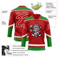Custom Hockey Jersey - Red Grass Green-White Christmas Santa Claus 3D Lace Neck