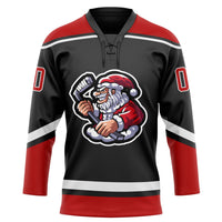 Custom Hockey Jersey - Black Red-White Christmas Santa Claus 3D Lace Neck