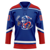 Custom Hockey Jersey - Royal Red-White Christmas Santa Claus 3D Lace Neck