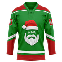 Custom Hockey Jersey - Grass Green Red-White Christmas Santa Claus 3D Lace Neck