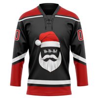 Custom Hockey Jersey - Black Red-White Christmas Santa Claus 3D Lace Neck