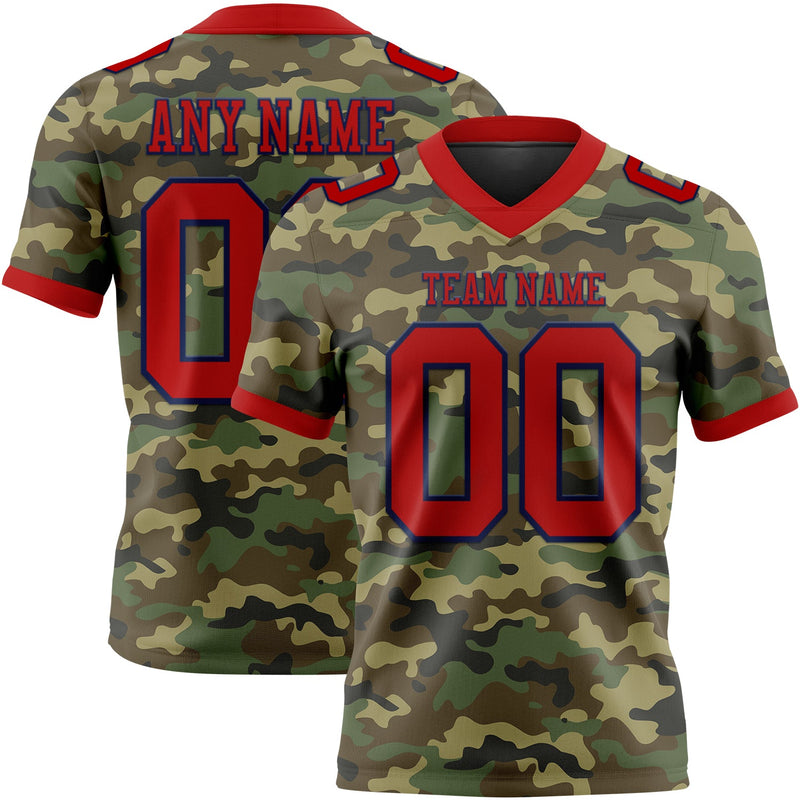 Custom Football Jersey - Camo Red-Navy 3D Pattern Salute To Service Authentic