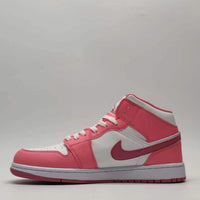 Mid Top Sneakers, White Pink Colorway, Lace Up Design, Casual Gift for Sneaker Fans